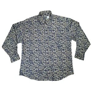 Alexander Martin Mens Button‎ Down Shirt Large Cotton Paisley Navy Blue Boho 90s